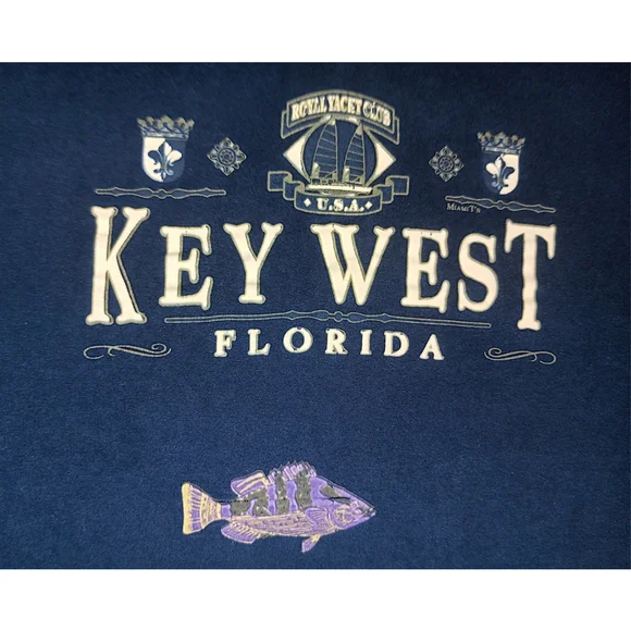 VTG 90s Florida Key West Adult XL T-shirt Single Stitch Navy Tee Hanes Hvwt USA - Picture 3 of 7